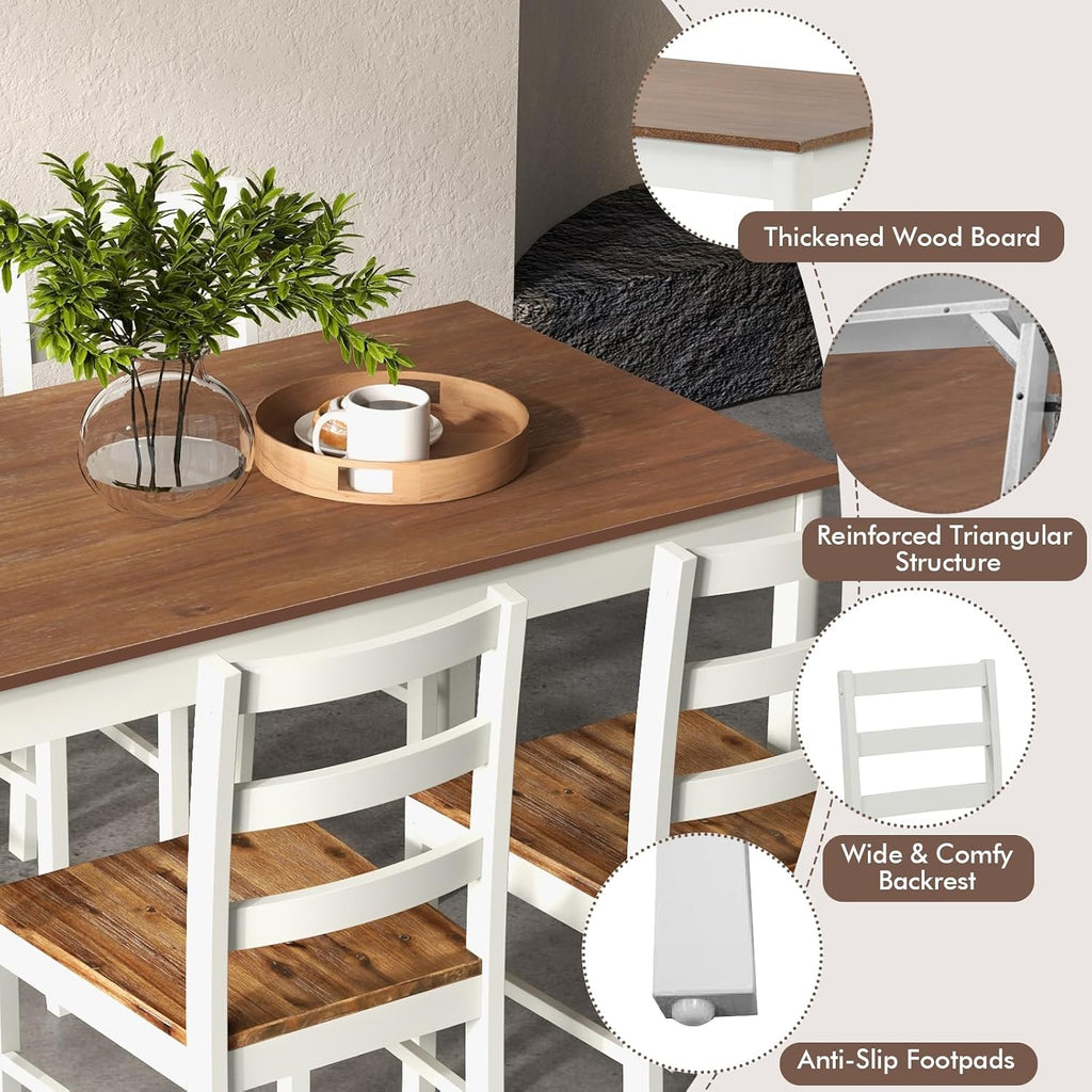 COSTWAY Dining Table Set for 4, Wood Kitchen Table Chairs Set with Rubber Wood Legs, Space-Saving Design, Modern 5-Piece Dinette Set for Small Place, Kitchen, Dining Room, Restaurant, Brown