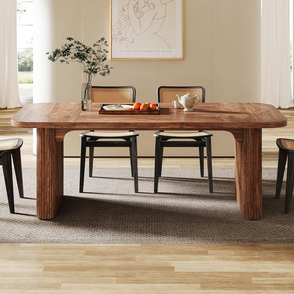 Tribesigns Modern Dining Table for 6 People, 62-Inch Dark Brown Kitchen Table with Double Robust Pedestal, Long Rectangle Wood Dinner Table for Dining Room