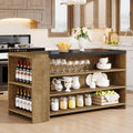 Tribesigns 55' Kitchen Island with Storage, Farmhouse 5-Tier Stationary Island Table with 5 Shelves, Wood Coffee Bar Table Storage Cabinet with Large Countertop for Kitchen, Vintage Brown