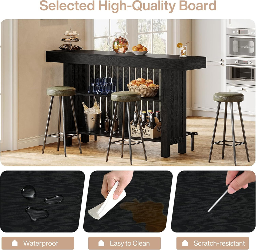 Tribesigns Black Large Home Bar Unit, 2-Tier Mini Bar Table Height Pub Table with Footrest, 63-Inch Modern Coffee Bar Cabinet for Home Kitchen, Bistro, Dining Room, Living Room