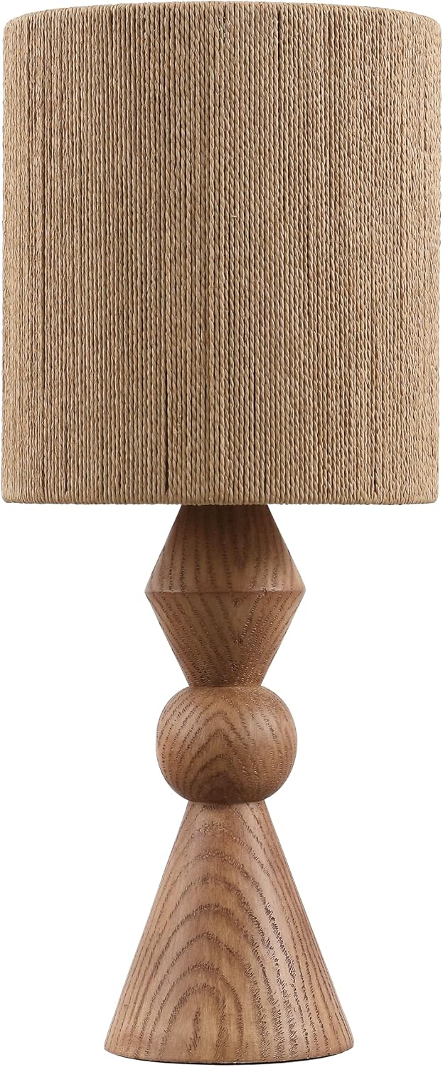 JONATHAN Y 23.5' Brown Wood Finish Rustic Table Lamp for Living Room Bedroom with Brown Paper Rope Shade, Modern Farmhouse Resin Nightstand Lamp, LED Bulb Included JYL9202A