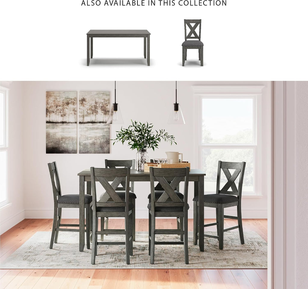 Signature Design by Ashley Caitbrook Casual Counter Height Dining Table and Upholstered Bar Stools with Nailhead Trim, Set of 7, Gray