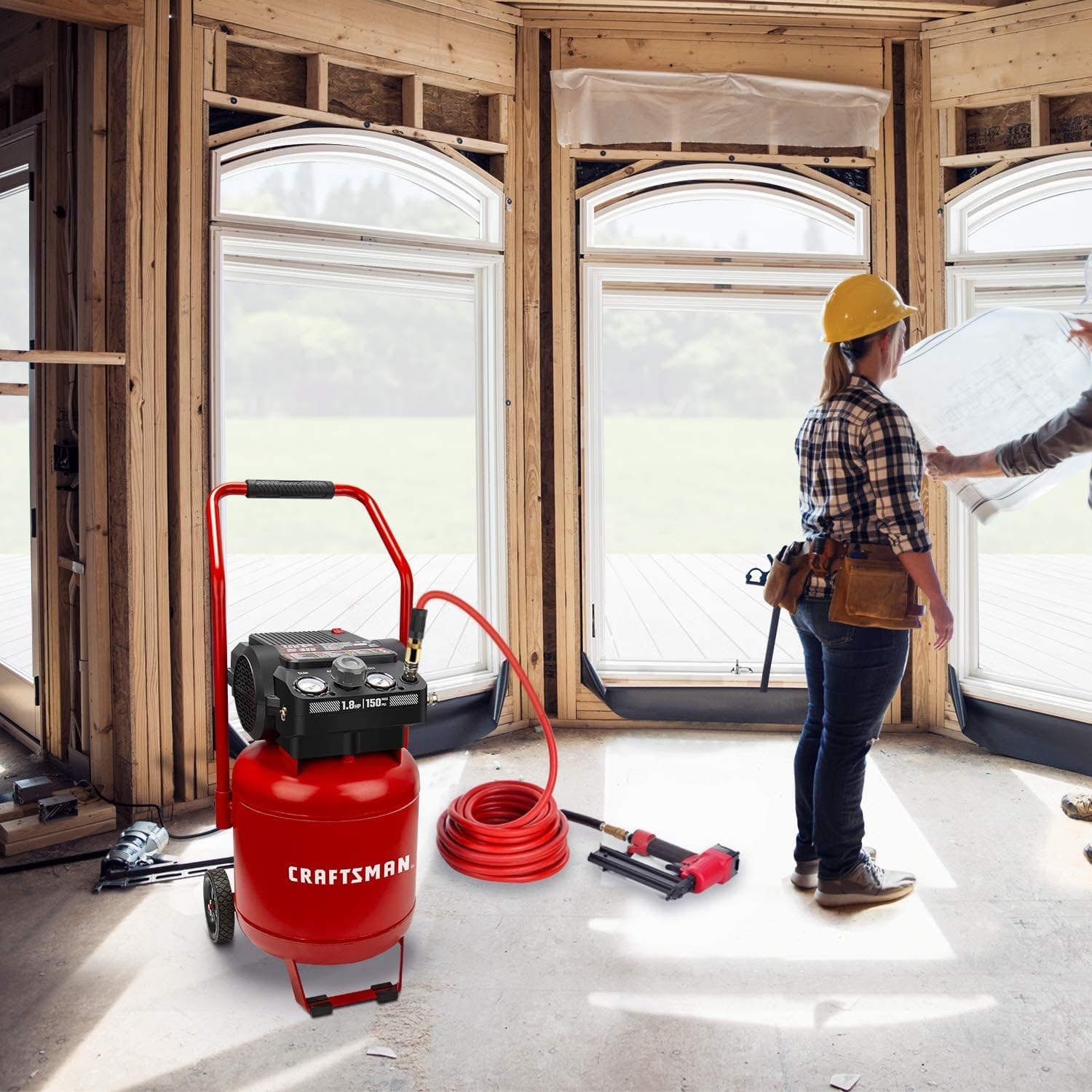 Craftsman Air Compressor 10-Gallon, Max 150 PSI, Peak 1.8 HP, Portable Air Compressor with Compact Size, Oil-free, 120 Volts, 4 CFM@90psi, 1400W for Spray Painting, Drilling, Auto Repair