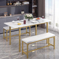 VECELO 3-Piece 63' Extendable Kitchen Table with Benches/Chairs, Modern Breakfast Dinette/Dining Room Set for 4/6/2, Small Space Saving Design, Easy Assembly