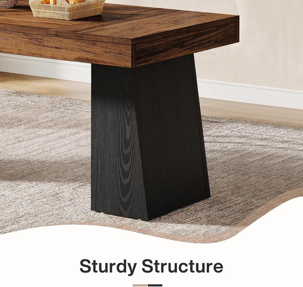 Tribesigns 55-Inch Dining Room Table for 4, Mid-Century Modern Dining Table with Double Pedstral, Rectangular Wood Kitchen Dinner Tables for Dining Room, Kitchen, Home, Black & Brown (Only Table)