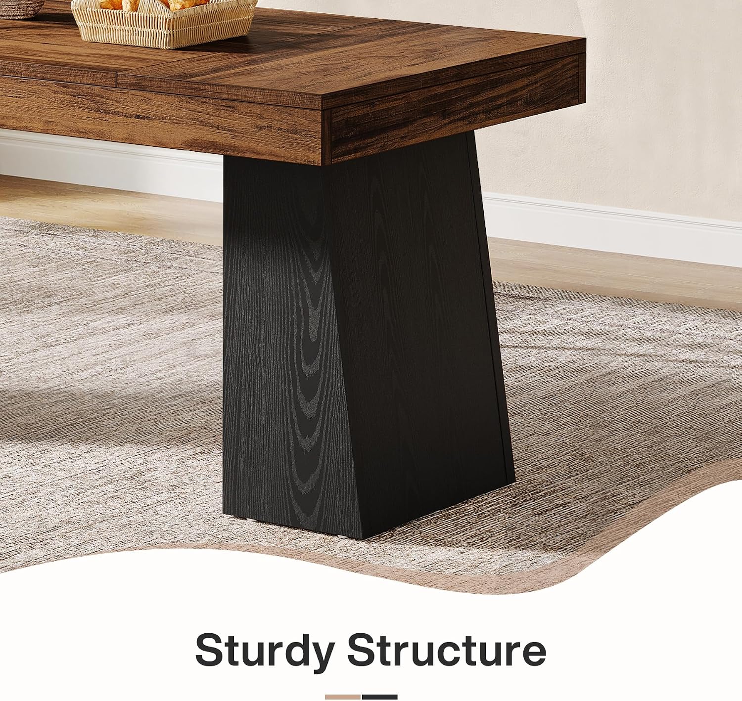 Tribesigns 55-Inch Dining Room Table for 4, Mid-Century Modern Dining Table with Double Pedstral, Rectangular Wood Kitchen Dinner Tables for Dining Room, Kitchen, Home, Black & Brown (Only Table)