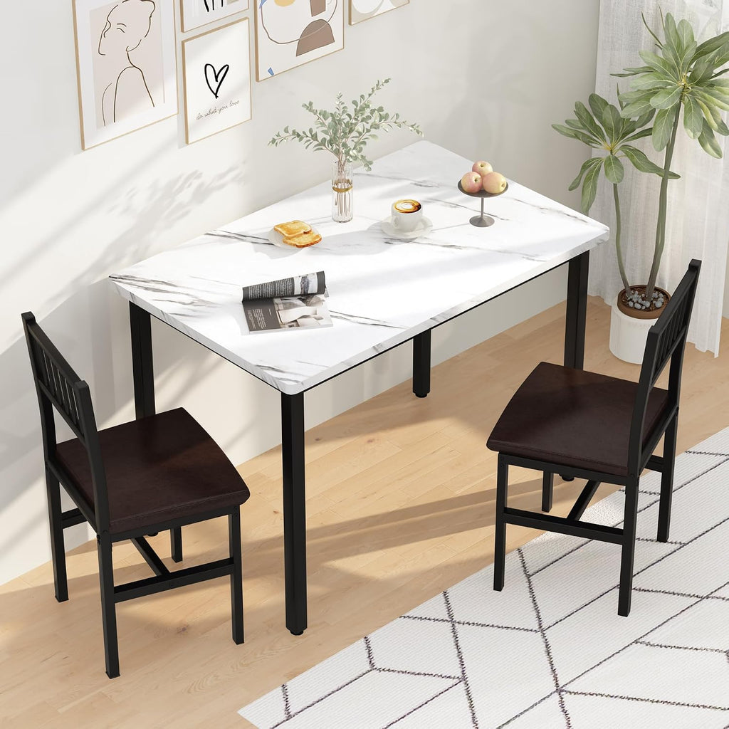 AWQM 3 Piece Dining Table Set for 2, Small Kitchen Table Set for 2 with Chairs,Wood Breakfast Nook Table and Chairs Set of 2,Dinette Set for Small Space,Dining Room,Apartment, White
