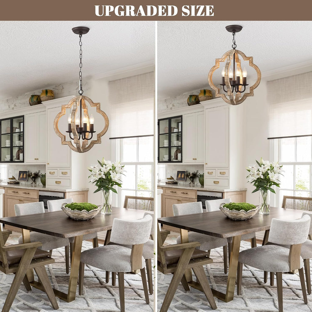 16 Inch Farmhouse Chandelier for Dining Room French Country Light Fixtures Over Table 4-Light Rustic Orb Wood Chandelier for Kitchen Hallway Foyer Entryway Bedroom