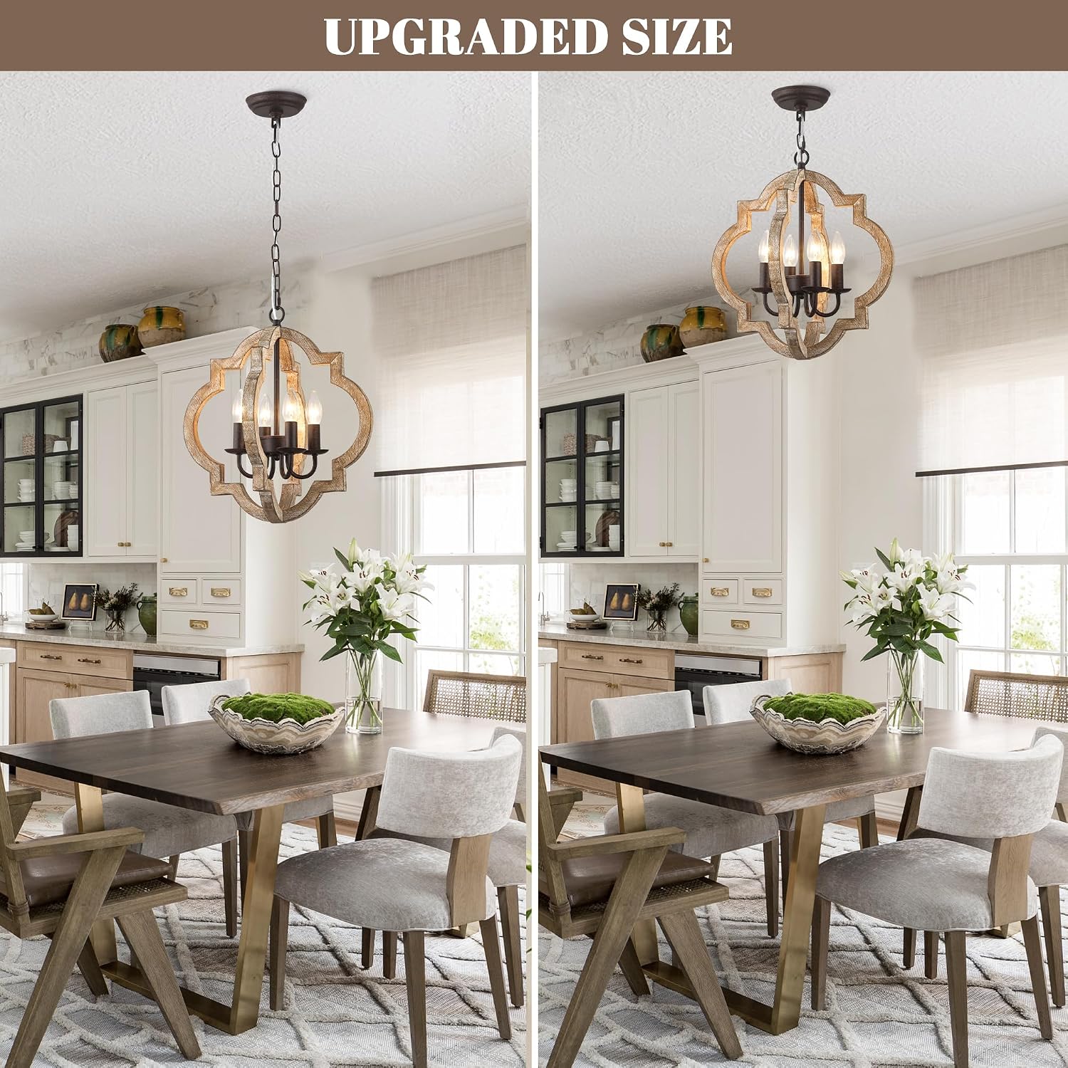 16 Inch Farmhouse Chandelier for Dining Room French Country Light Fixtures Over Table 4-Light Rustic Orb Wood Chandelier for Kitchen Hallway Foyer Entryway Bedroom