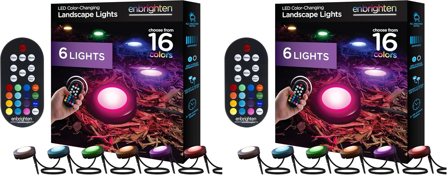 Enbrighten LED Ground Lights Outdoor 40ft | Color Changing | Remote Control | Path Lighting | Pack of 2