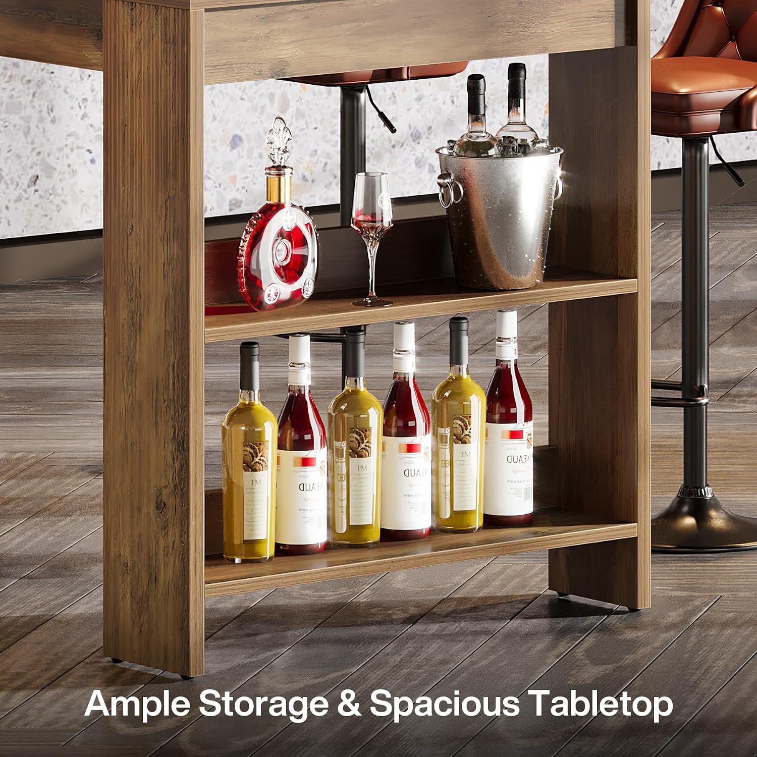 Tribesigns 63-Inch Bar Table, Farmhouse Counter Height Pub Table with Storage Shelves, High Top Bar Unit for Kitchen, Dining Room, Bistro, Brown Rustic