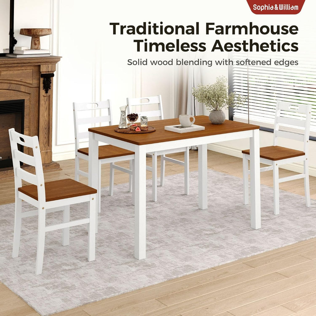 Sophia & William 5 Piece Dining Table Set for 4, Wood Kitchen Table and Chairs,Space-Saving Farmhouse Dining Sets,Walnut & White