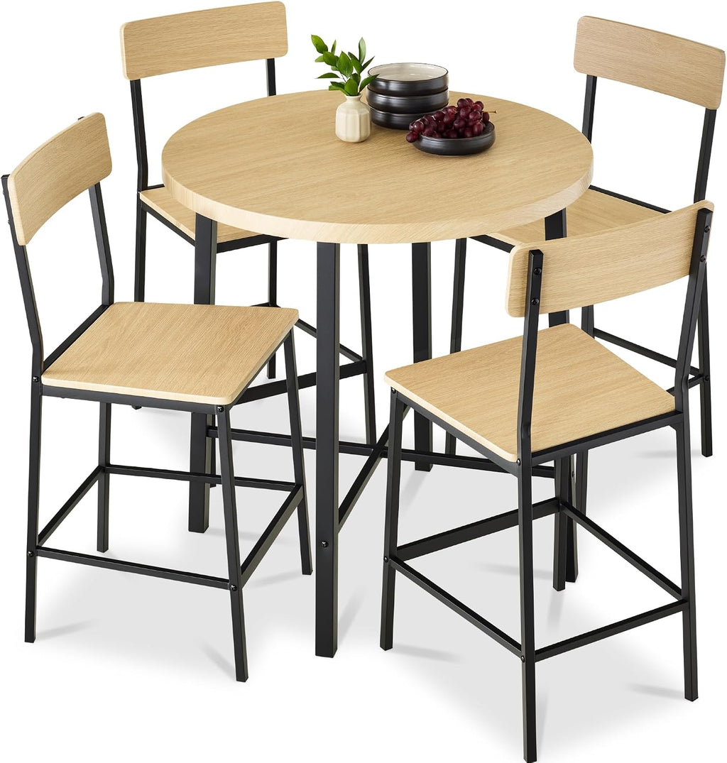 Best Choice Products 5-Piece Modern Round Counter Height Dining Set for Home Kitchen, Dining Room w/ 4 Chairs, 1.5in Thick Table - Natural