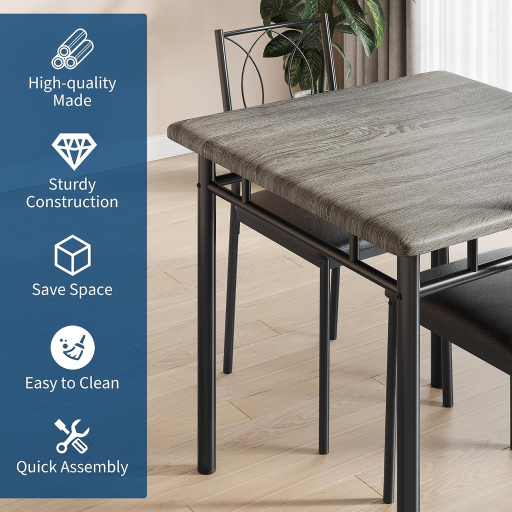 Garvee Dining Table Set for 2, Small Kitchen Table with Upholstered Chairs, Farmhouse Wood Dining Table Chairs for Kitchen Room, Small Spaces, Apartment, Grey