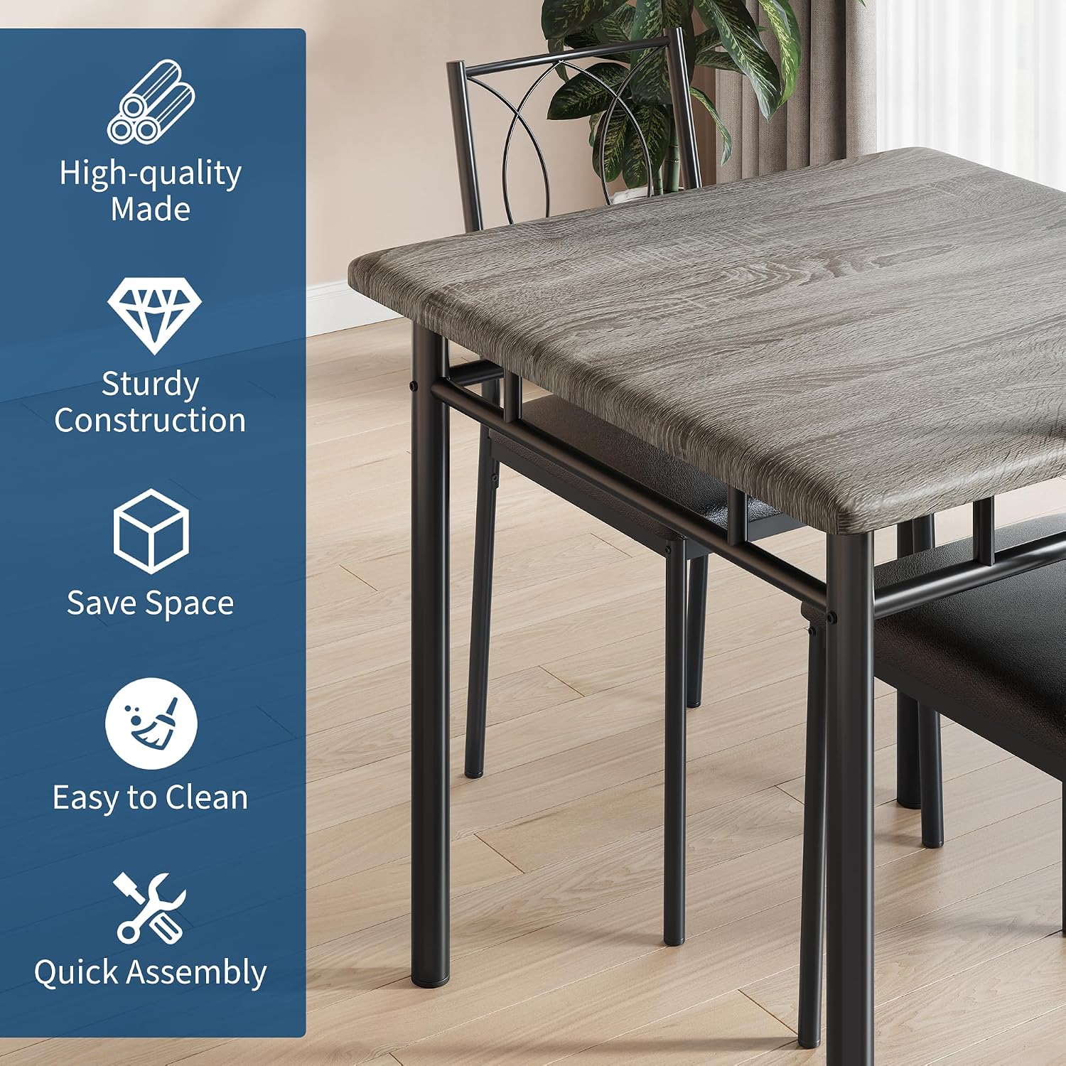 Garvee Dining Table Set for 2, Small Kitchen Table with Upholstered Chairs, Farmhouse Wood Dining Table Chairs for Kitchen Room, Small Spaces, Apartment, Grey
