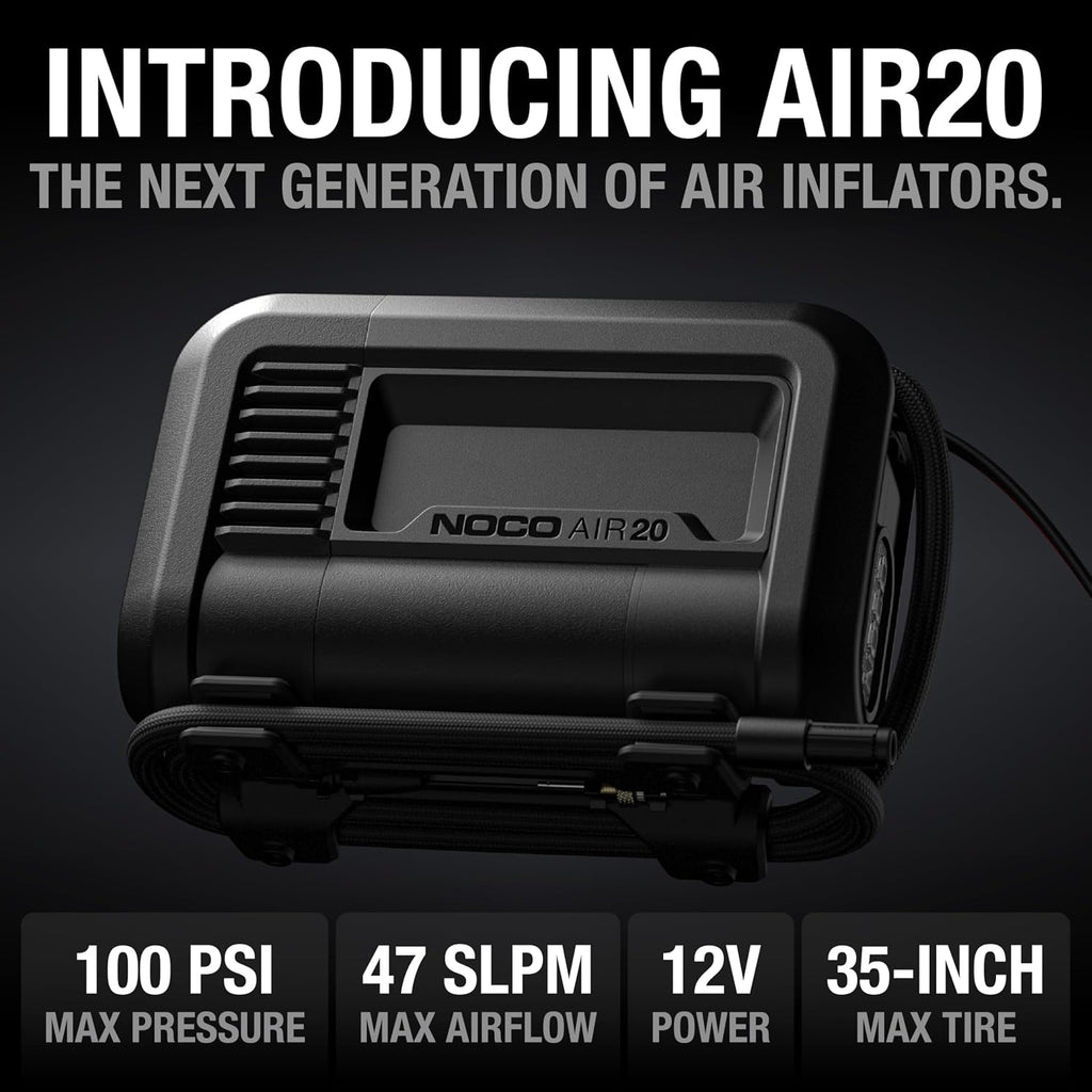 NOCO AIR20: UltraFast 20A Tire Inflator - 12V Portable Air Compressor Pump – 47 SLPM Airflow Inflates 0–40 PSI in 2.5 Minutes – Digital Gauge + Auto-Shutoff