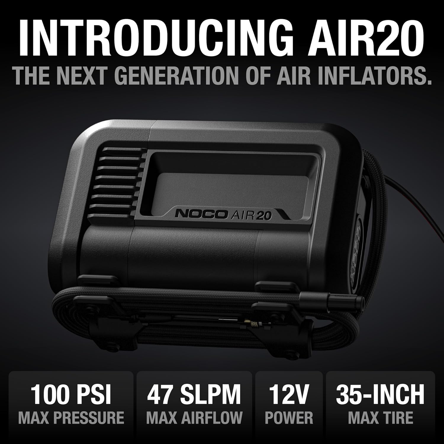 NOCO AIR20: UltraFast 20A Tire Inflator - 12V Portable Air Compressor Pump – 47 SLPM Airflow Inflates 0–40 PSI in 2.5 Minutes – Digital Gauge + Auto-Shutoff