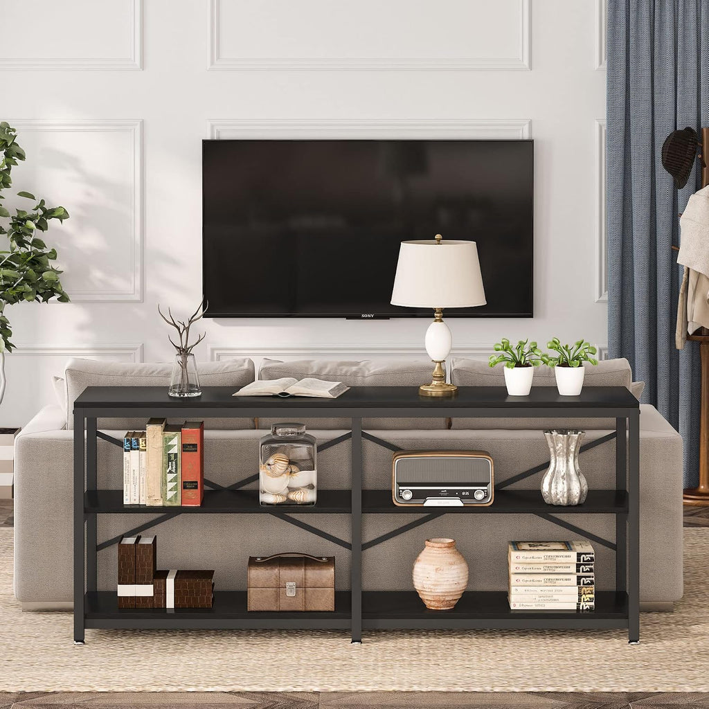 LITTLE TREE 70.9 Inch Long Console Sofa Table 3-Tier Industrial Sofa Table Behind Couch Table Hallway Entryway Table for Living Room, Black
