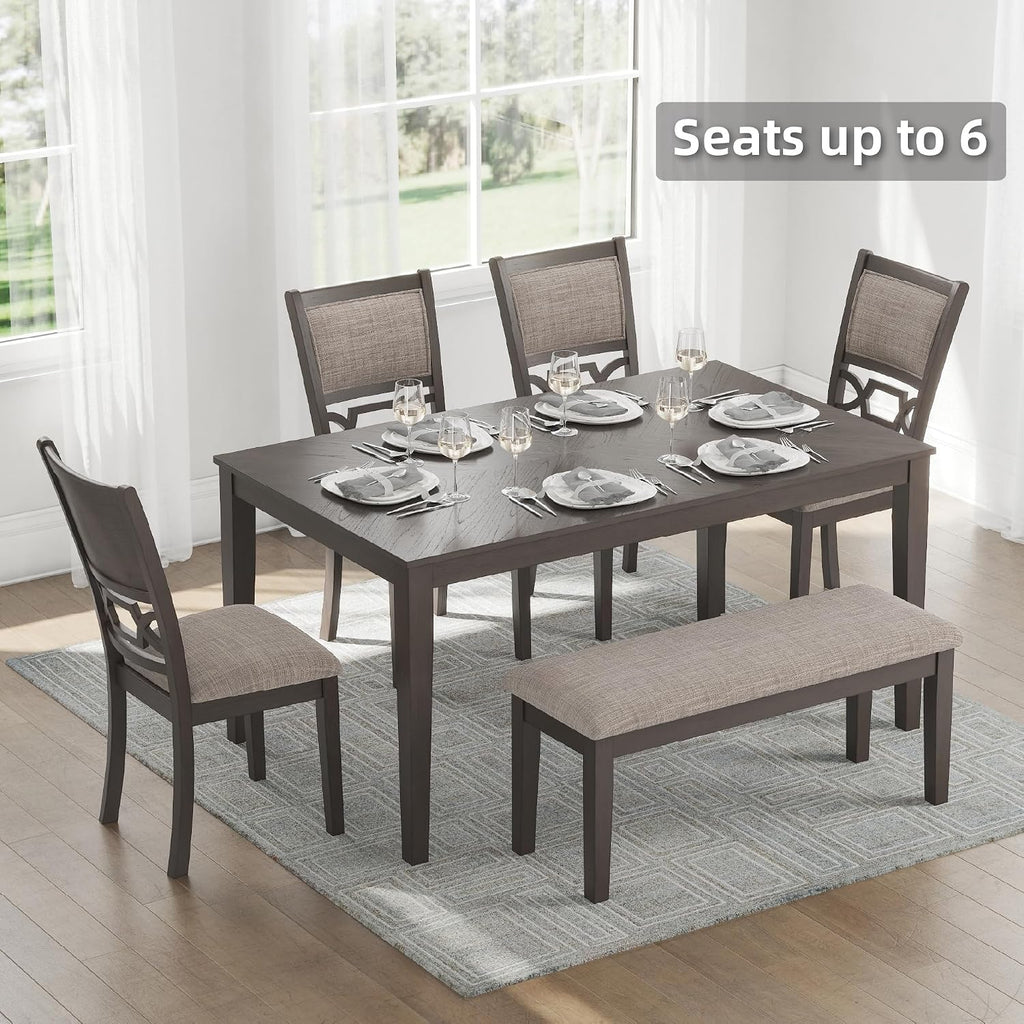 Signature Design by Ashley Wrenning Diamond Patterned Dining Table Set, 4 Upholstered Chairs and Bench, Seats 6, Wood, Gray