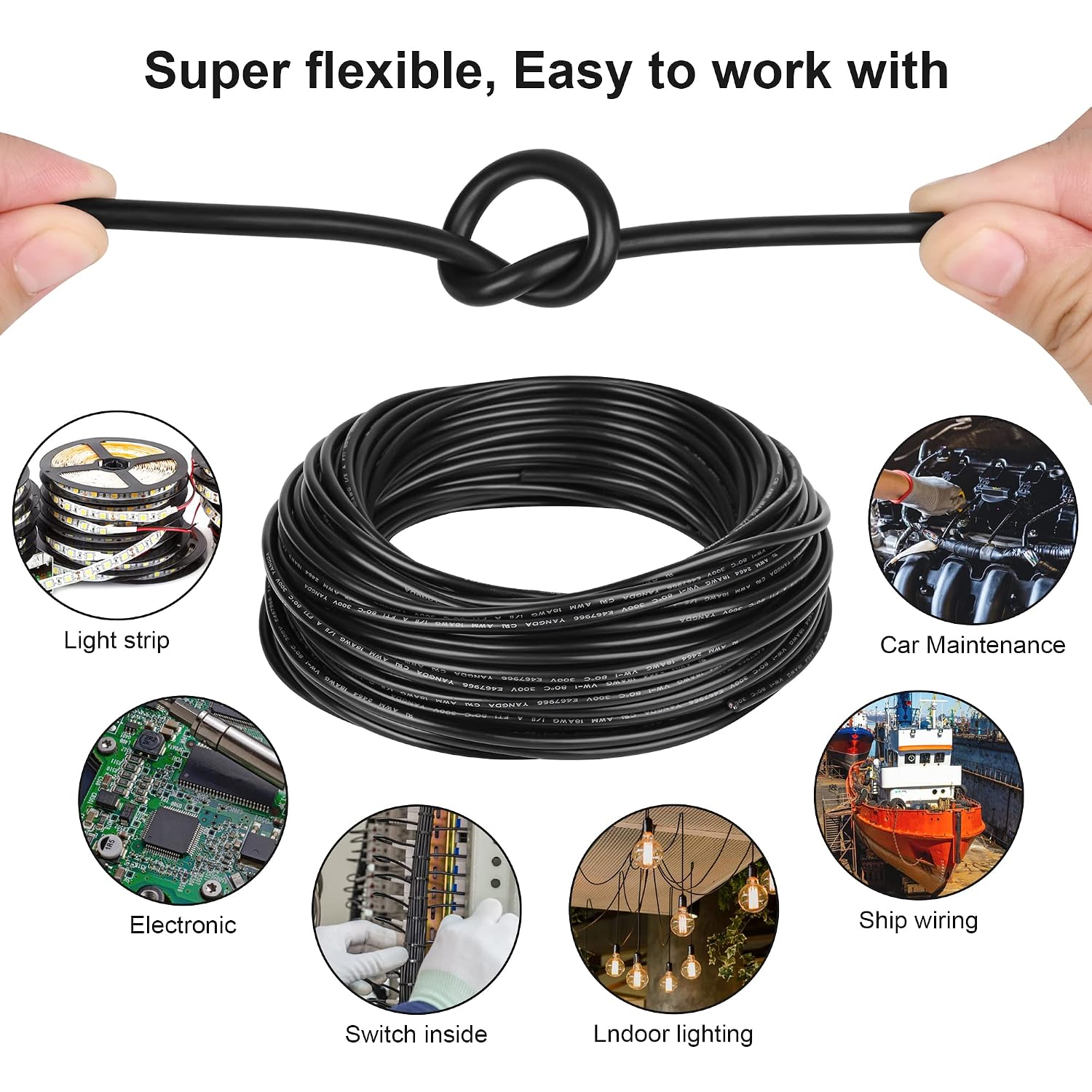 18 Gauge Wire 2 Conductor,18 AWG Electrical Wire Stranded PVC Cord Oxygen-Free Copper Cable,500FT 2 Core Pure Copper Flexible Cable Wire for LED Lamp Lighting Strips Automotive (18AWG-2C, 500FT)