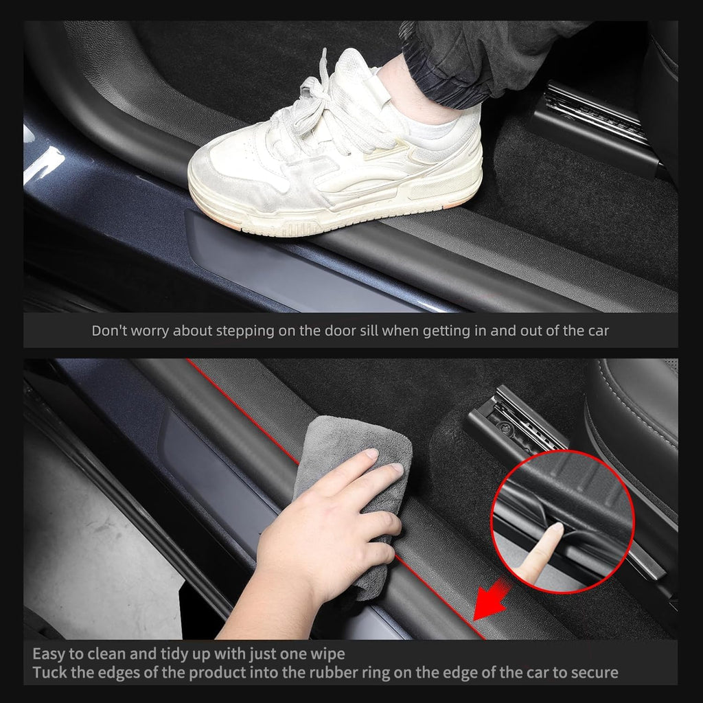 LUCKEASY Fit for Tesla Model Y Juniper 2025 2026 Front & Back Door Threshold Strip& Anti-Kick Pad|Rear Trunk Side Protective Cover|Trunk Tailgate Mat|Rear Bumper Guard