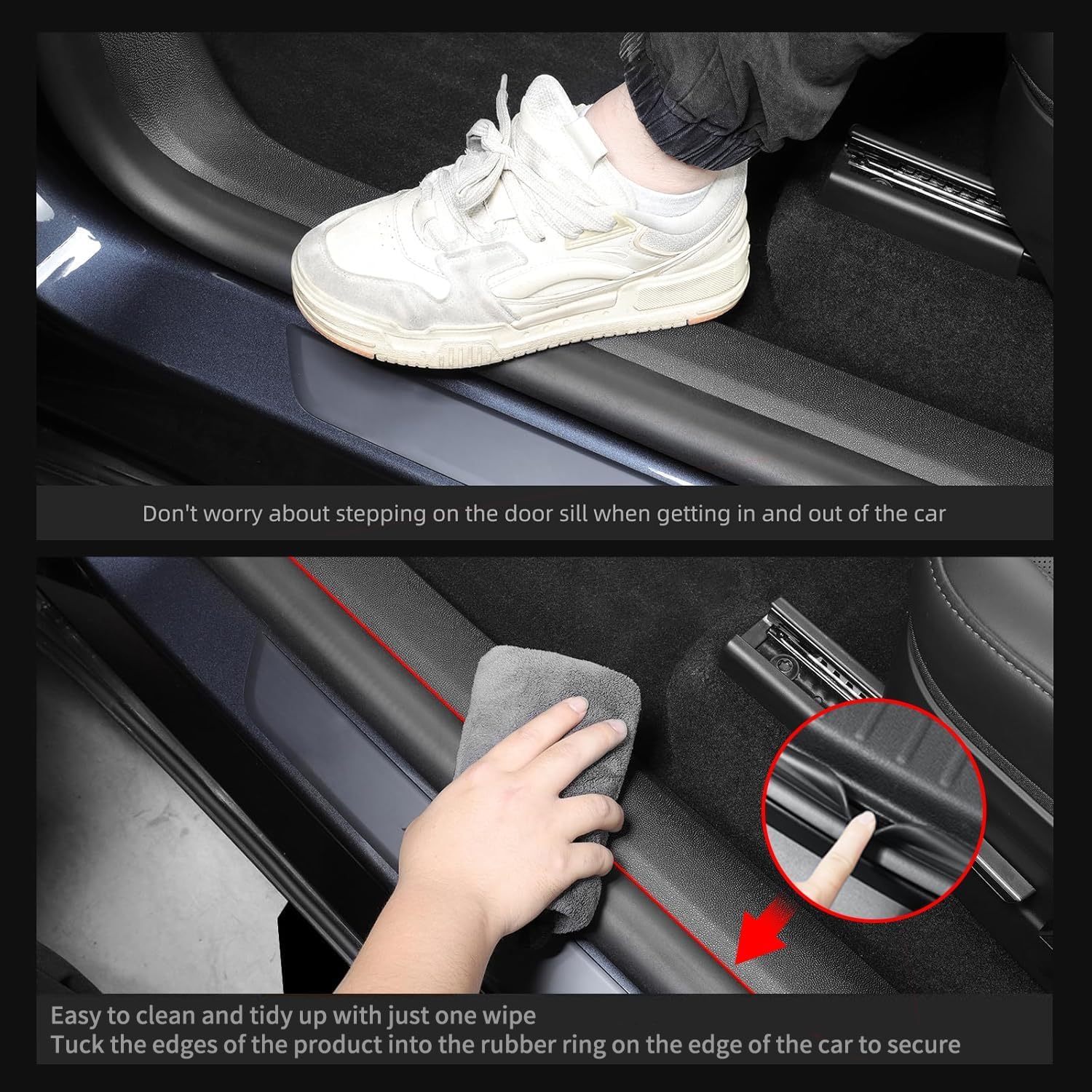 LUCKEASY Fit for Tesla Model Y Juniper 2025 2026 Front & Back Door Threshold Strip& Anti-Kick Pad|Rear Trunk Side Protective Cover|Trunk Tailgate Mat|Rear Bumper Guard