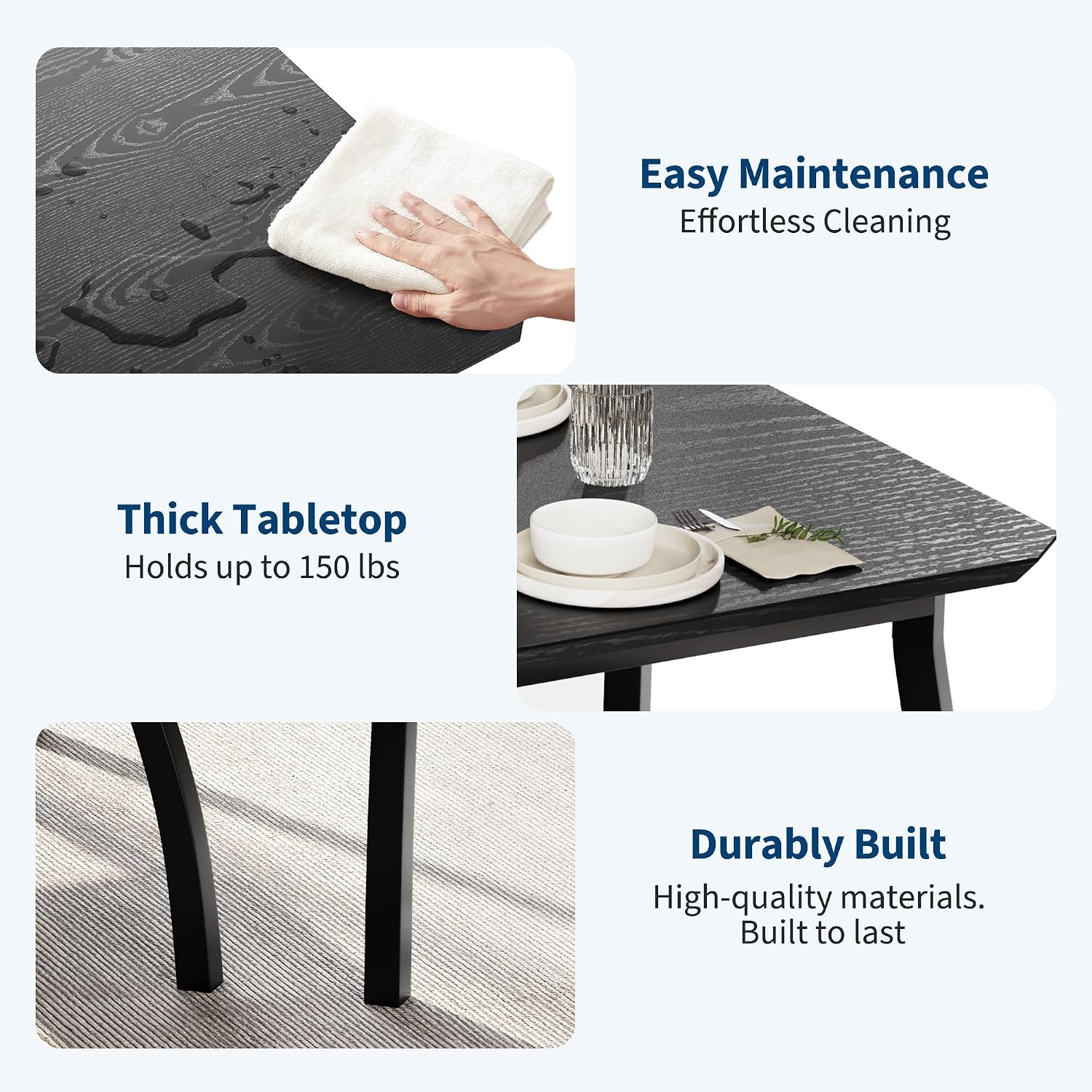 Garvee 3 Piece Dining Table Set for 2, Small Kitchen Table with Metal Frame & Wood Tabletop, Includes 2 Upholstered Chairs, for Apartment, Home Kitchen, Black