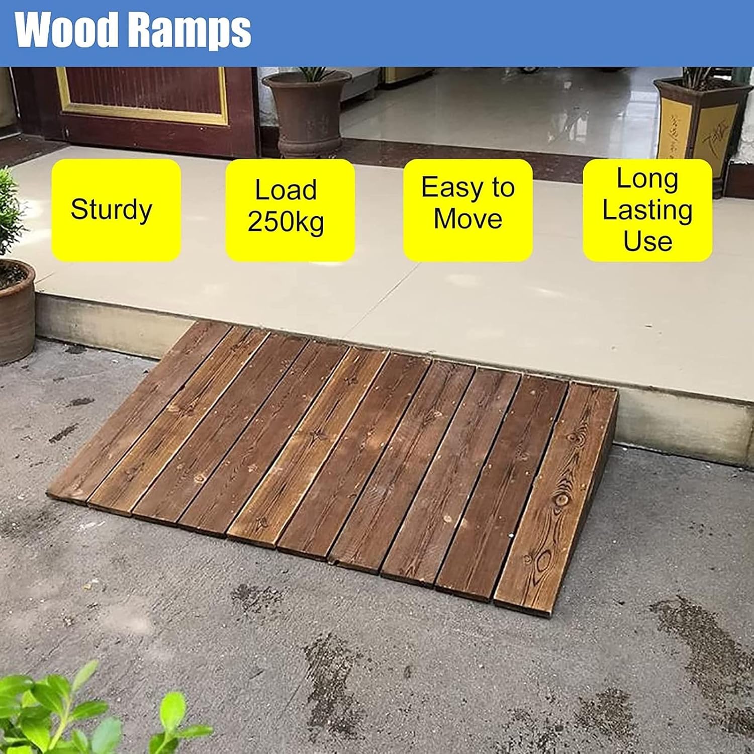 IDEAX Wooden Threshold Ramps for Doorways, Sturdy Auxiliary Wood Portable Transition Slope Pad with Non-Skid Surface for Doorways/Front Door/Garage/Yard/Patio(60 * 70 * 18cm)