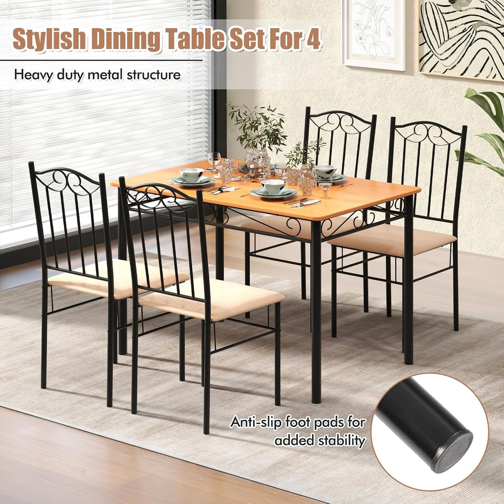 Giantex 5-Piece Dining Set for 4, Modern Wood Kitchen Table with Upholstered Chair, Space-Saving Dinner Table Set for Dinette, Restaurant, Living Dining Room Furniture