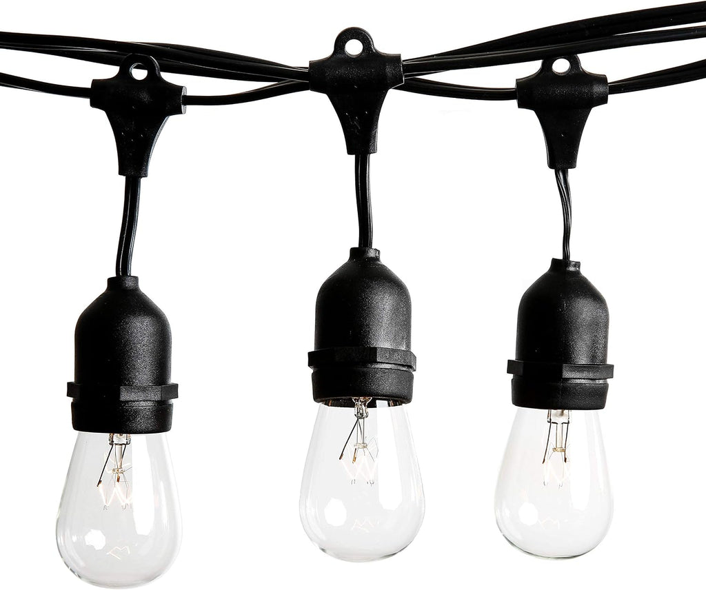 Hometown Evolution, Inc. E26 Outdoor Commercial String Lights with Suspended Socket for Weatherproof Heavy Duty Vintage Outside Lighting (S14 11 Watt Bulbs, 100 Foot 50 Socket)