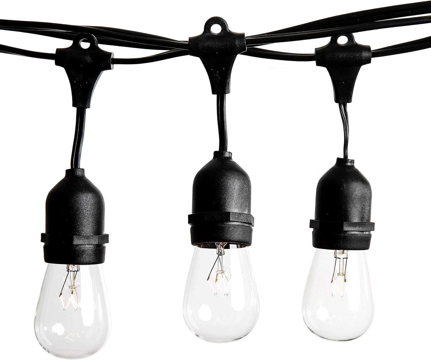 Hometown Evolution, Inc. E26 Outdoor Commercial String Lights with Suspended Socket for Weatherproof Heavy Duty Vintage Outside Lighting (S14 11 Watt Bulbs, 100 Foot 50 Socket)