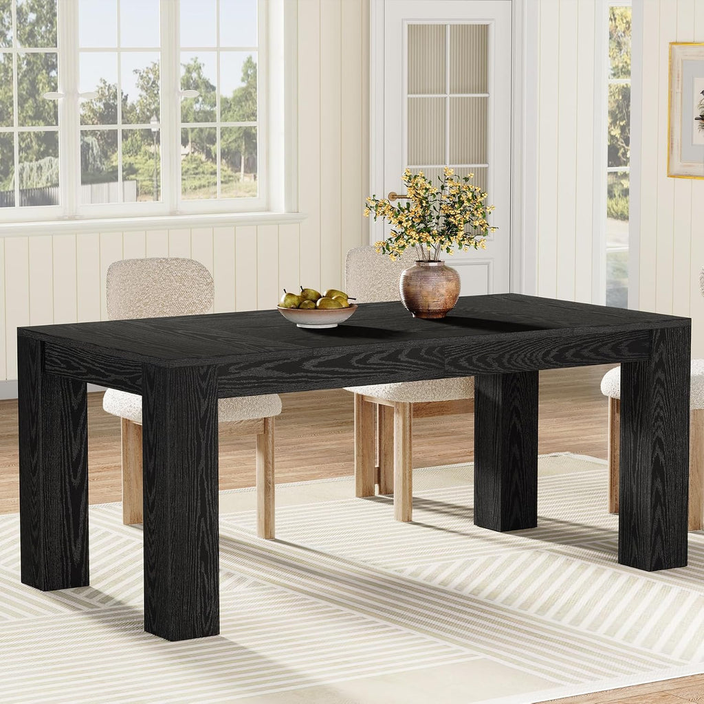 Tribesigns 63-Inch Dining Table for 4 to 6, Rectangular Kitchen Dinner Table, Black Wooden Eating Table for Home Kitchen, Dining Room