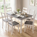 Tangkula Dining Table Set for 6, Solid Wood, Farmhouse Dinette Set w/Rubber Wood Legs, Mid-Century Modern, Compact Dining Table and Chairs Set for Kitchen, Dining Room (Grey)