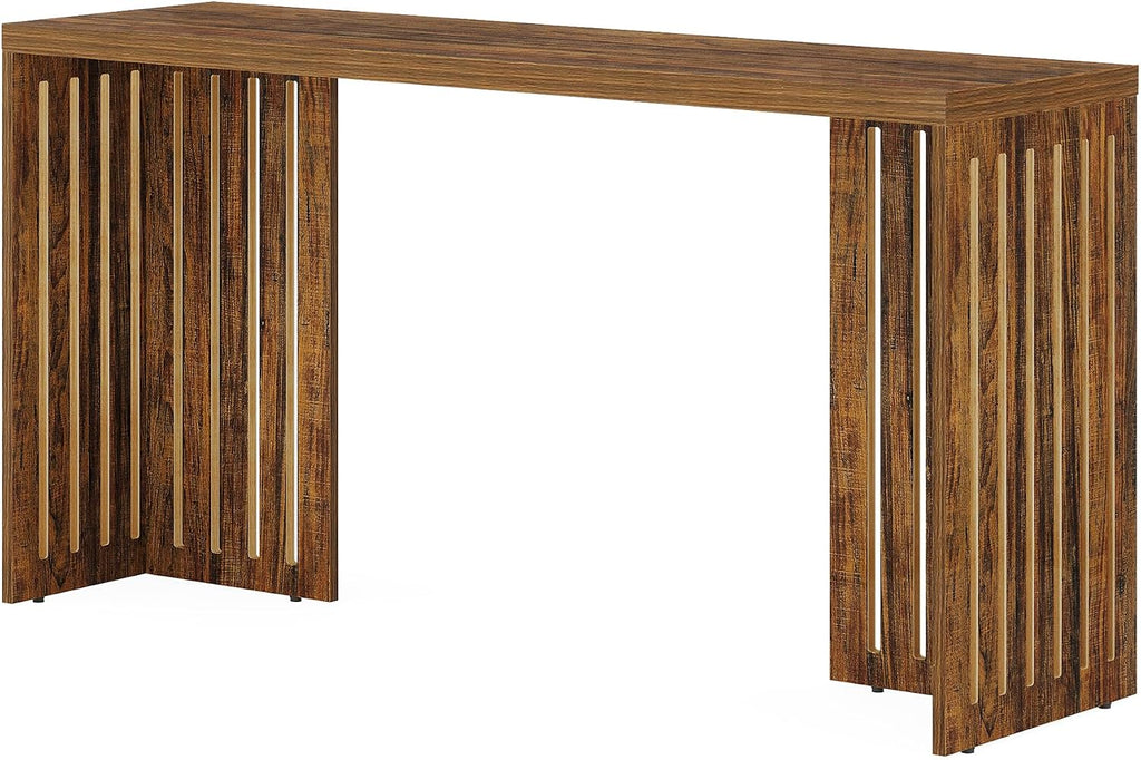Tribesigns Bar Table, 63-Inch Counter Height Pub Table, Industrial Bar Height Table, Rectangular High Top Kitchen & Dining Counter Tables with Louvered Base for Narrow Space, Rustic Brown