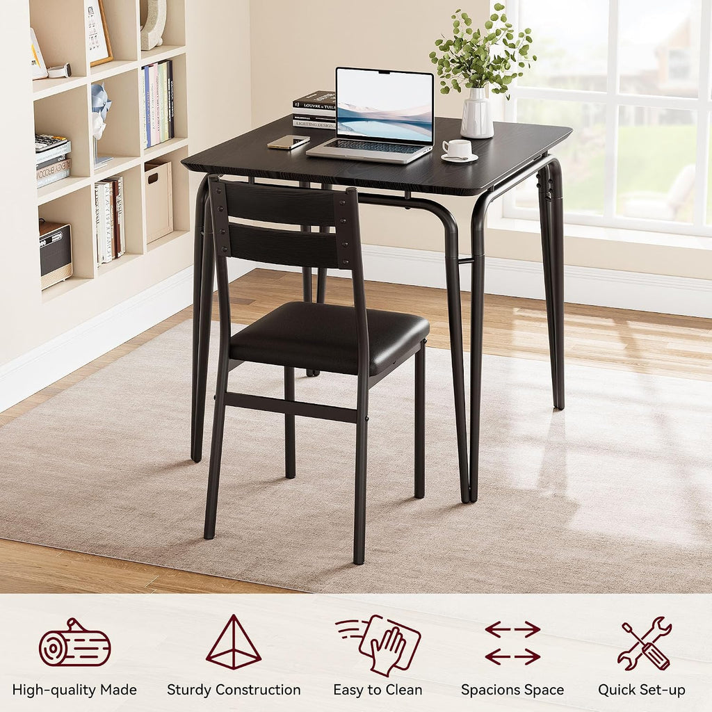 GarveeHome Dining Table for 2, Small Table and Chairs Set of 2, Square Dinette Set for 2, 3 Piece Kitchen & Dining Room Sets for Small Space (Black, Table with 2 Upholstered Chairs)