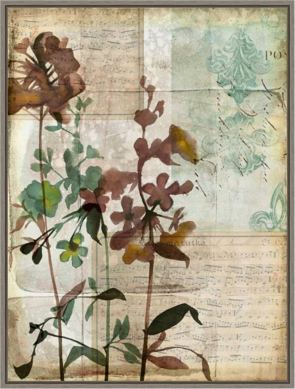 Amanti Art Framed Canvas Wall Art 42x32 Music Box Floral I by Jennifer Goldberger, Framed Wall Art Canvas, Flowers Artwork, Country Rustic Decor, Oversize Poster Painting for Living Room, Bedroom,