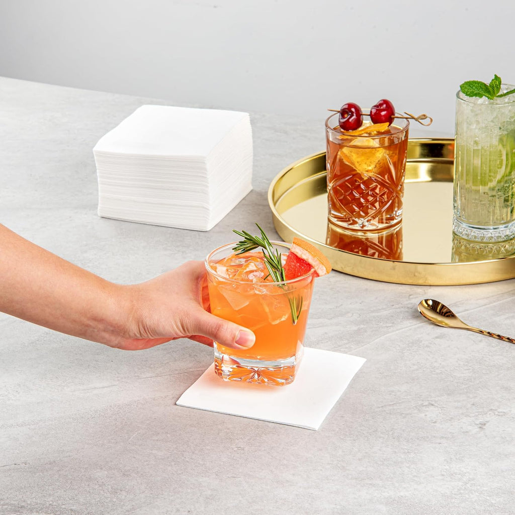 Restaurantware Luxenap 9.5 X 9.5 Inch Linen-Feel Cocktail Napkins 1600 Paper Napkins - ¼ Fold Air-Laid White Paper Table Napkins Disposable For Kitchens And Tables