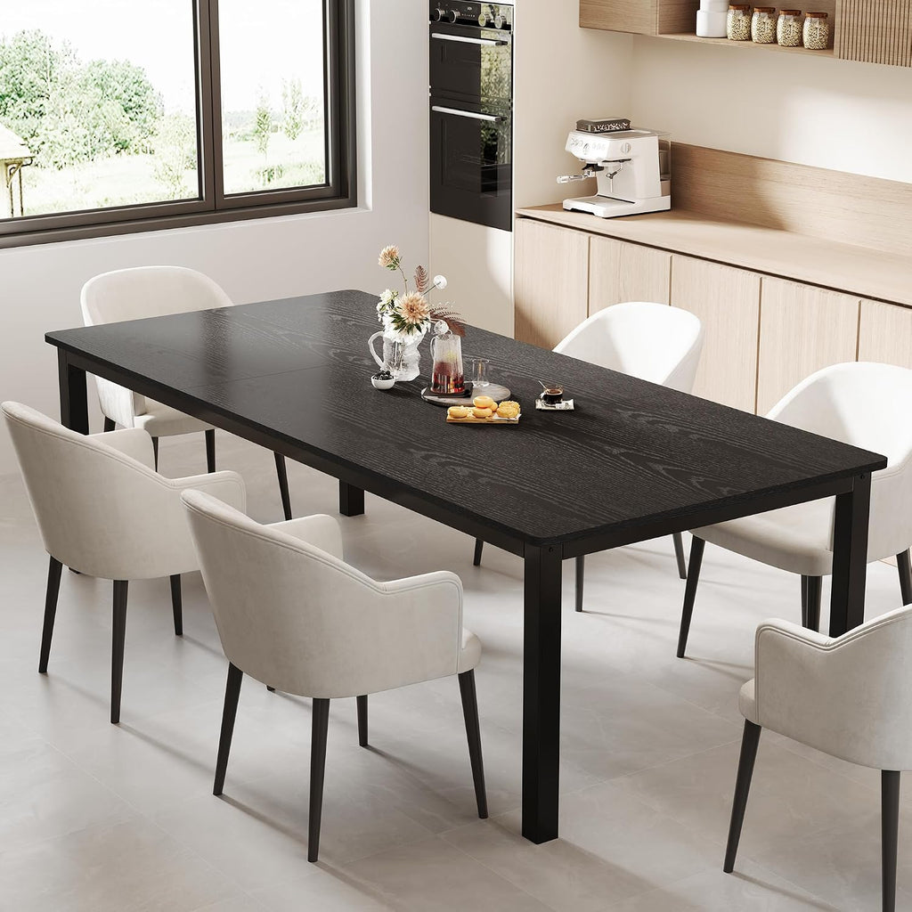 GarveeHome 70.8 in Industrial Dining Table for 6, Wooden Long Dinner Table with Mortise Tenon Design, Kitchen Table with Sturdy Metal Legs, for Dining Room Home Office Living Room, Black