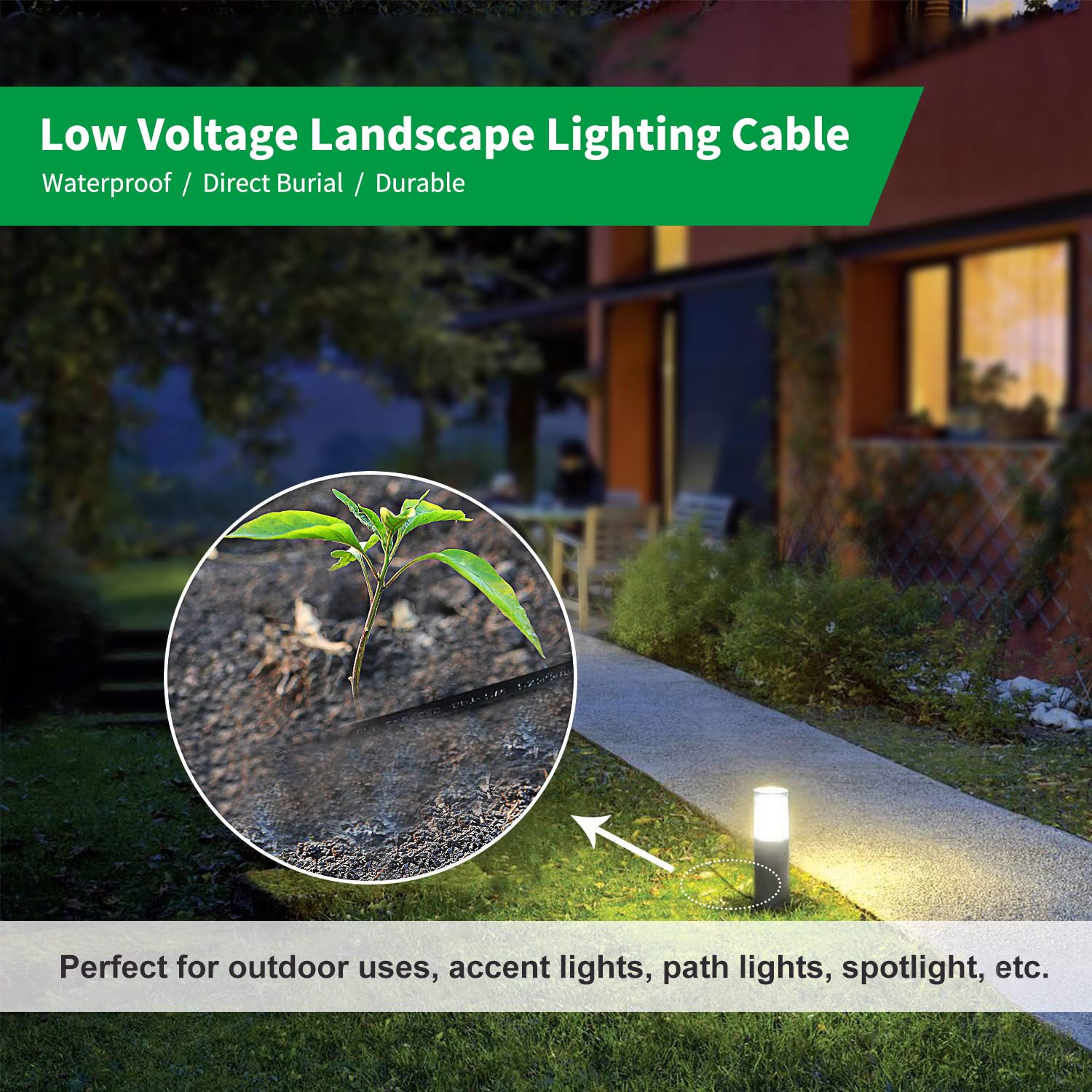 FIRMERST 16/2 Low Voltage Landscape Wire Outdoor Lighting Cable 500 Feet