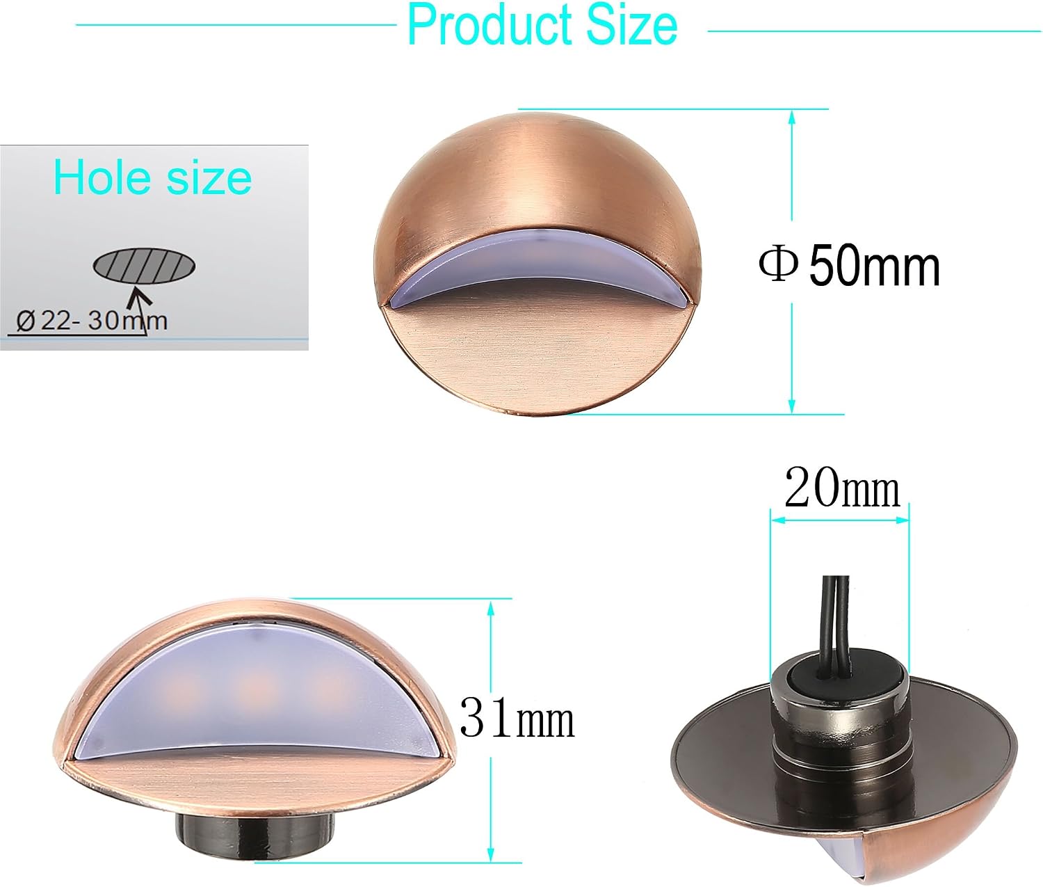 FVTLED LED Deck Lights Kit, Pack of 20 Low Voltage Step Stair Lights Φ1.97 Outdoor Garden Yard Recessed Landscape Pathway Warm White LED Deck Lighting, Bronze