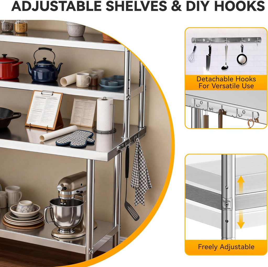 DWVO 48x24in Stainless Steel Table, NSF Metal Prep Worktable with Adjustable Overshelf for Kitchen Restaurant Hotel Garage Warehouse Home