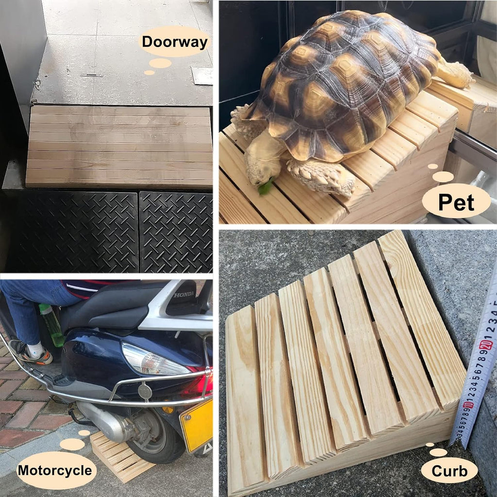 Portable Threshold Ramp Wooden Threshold Ramps for Doorways Step, 15cm Tall Kerb/Curb Anti-Slip Slope for Driveway/Garage Door/Stair/Shed, Easy to Move(50x38.8x15cm/19.7x15.3x6in)