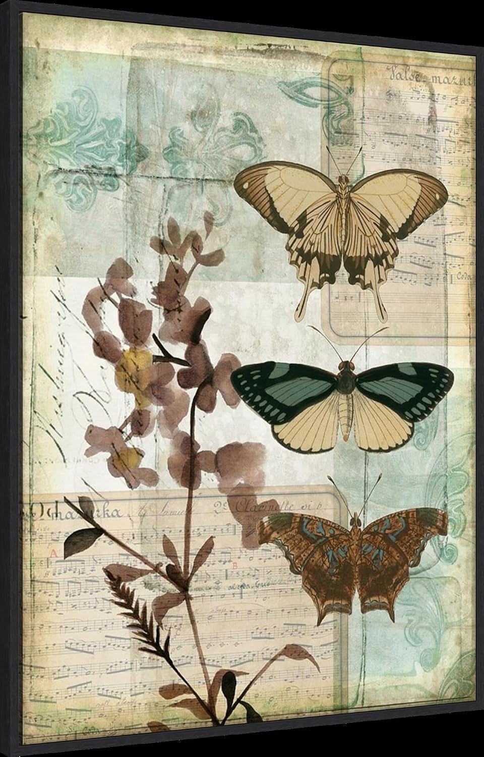 Amanti Art Framed Canvas Wall Art 42x32 Music Box Butterflies II by Jennifer Goldberger, Framed Wall Art Canvas, Animals Artwork, Modern Decor, Oversize Poster Painting for Living Room, Bedroom,