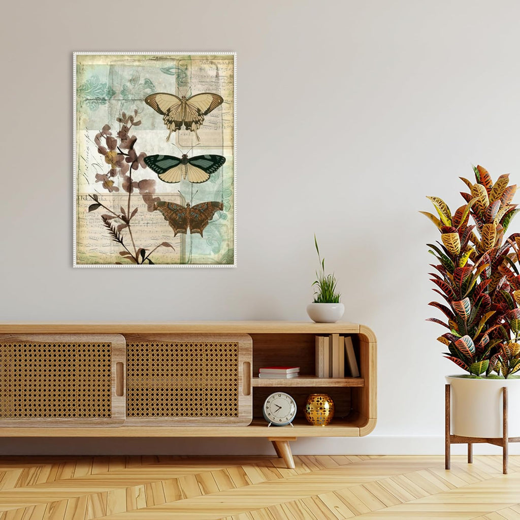 Amanti Art Framed Canvas Wall Art 42x32 Music Box Butterflies II by Jennifer Goldberger, Framed Wall Art Canvas, Animals Artwork, Traditional Decor, Oversize Poster Painting for Living Room, Bedroom,