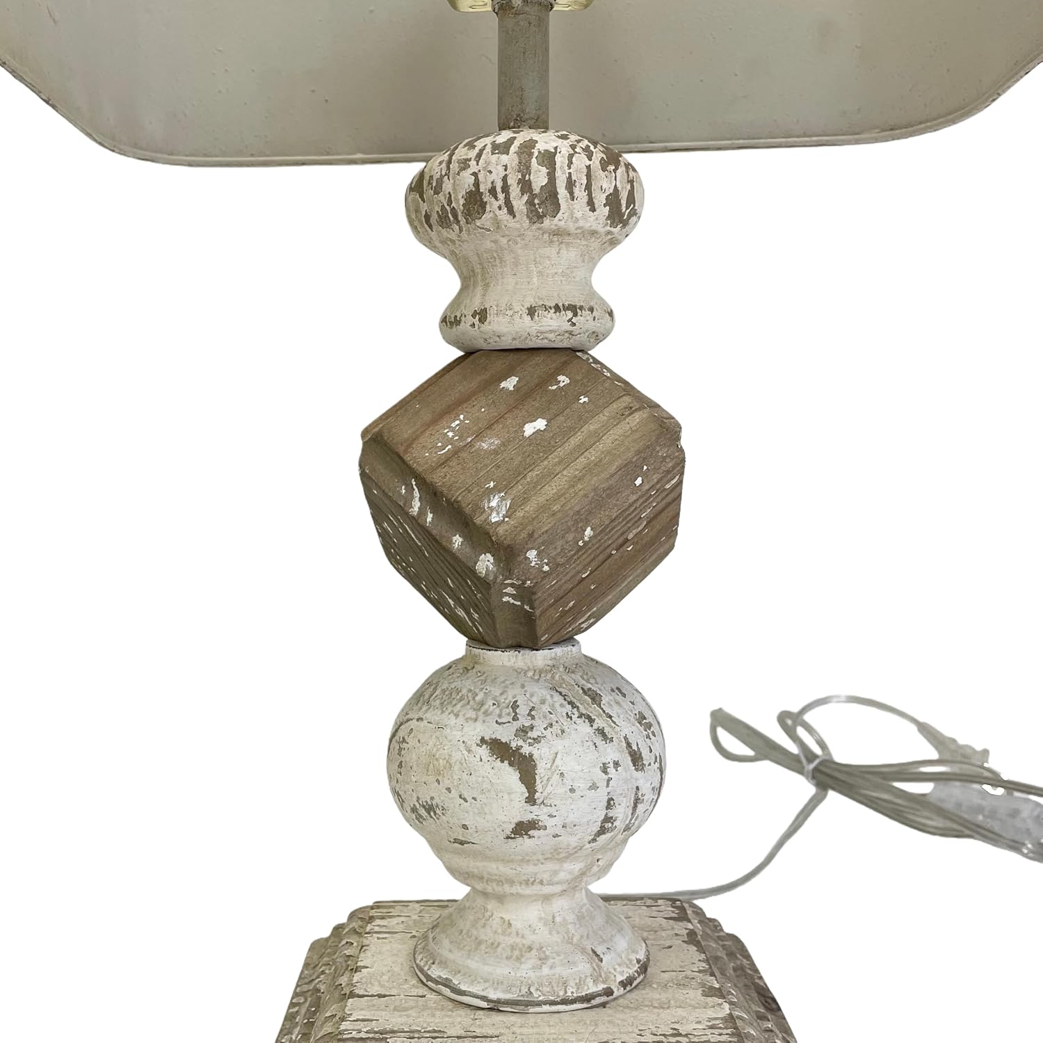 French Country Table Lamp, 21 Inch Rustic Distressed Wood Base with Metal Shade, Vintage Farmhouse Accent Lamp for Bedroom or Living Room