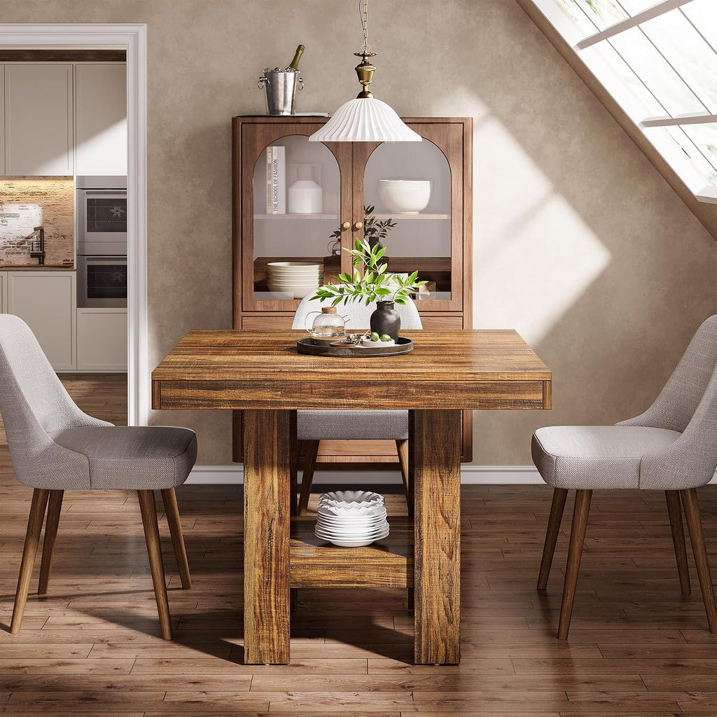 Tribesigns 31.5' Square Dining Table for 4, Small Kitchen Table with Shelf Storage, Compact Dining Room Furniture for Apartments, Offices, Living Rooms, Restaurants, Brown