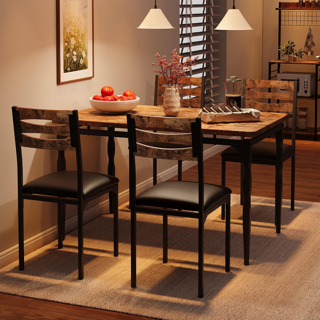 Garvee 5 Piecs Dining Table Set, Farmhouse Style Dining Table and Chairs Set for 4, Dining Set for Dining Room Kitchen Apartment, Brown
