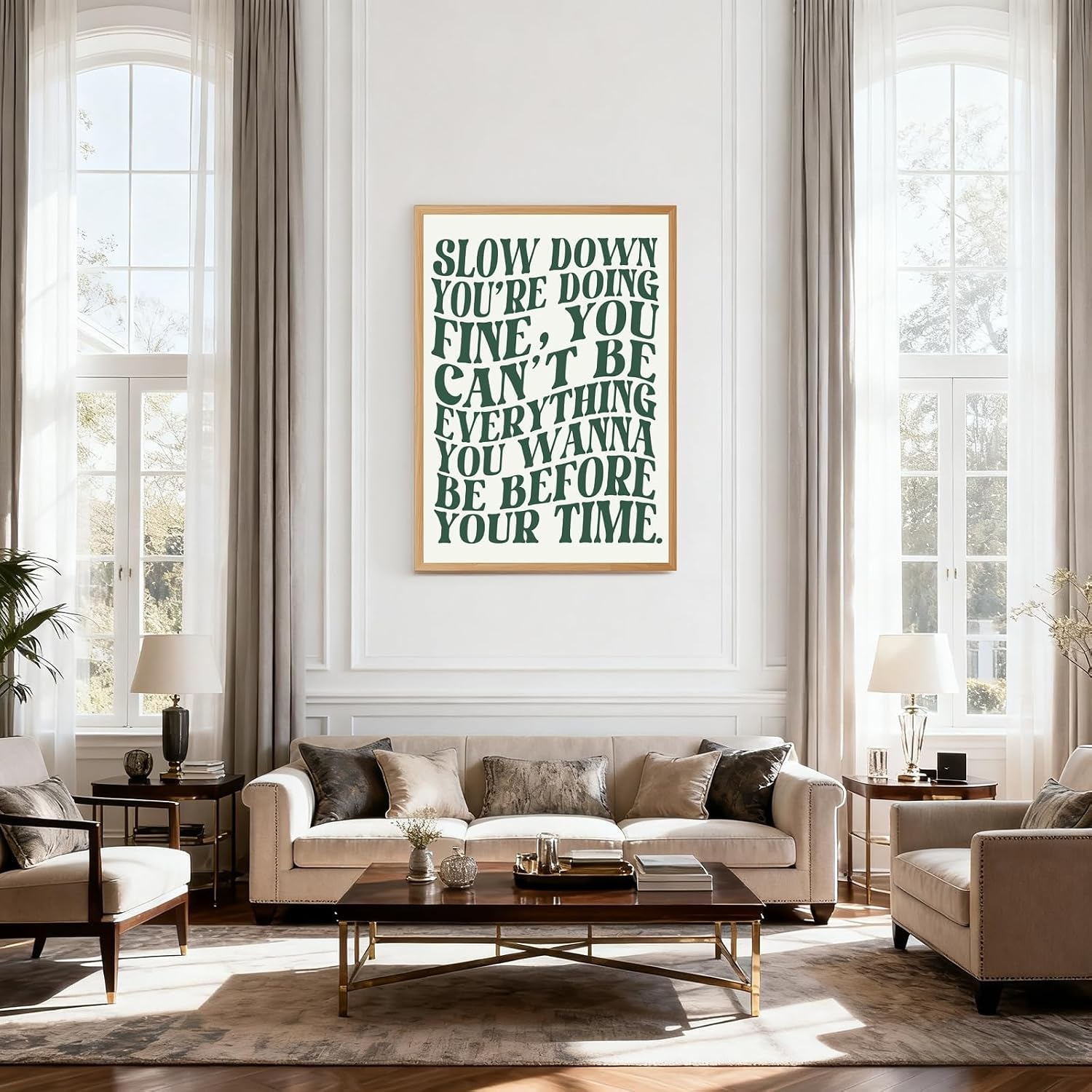 Slow Down Youre Doing Fine Music Posters Green Wall Art Canvas Print Daily Reminder Positive Affirmations Song Lyric Poster Trendy Inspirational Quote Decor for Bedroom Dorm 20x30inch Wooden frame