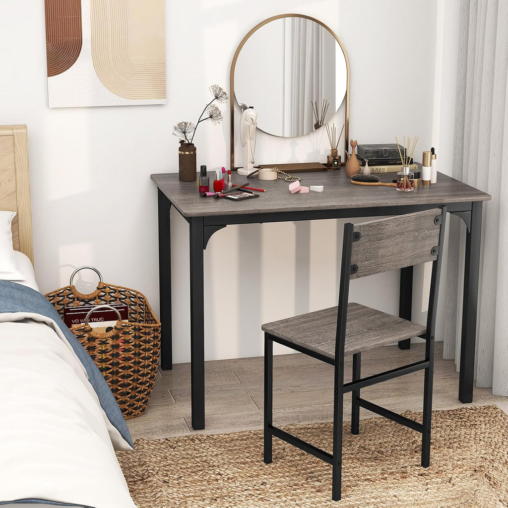 Giantex Dining Table Set for 4, Kitchen Table with Bench and Chairs, Industrial Gathering Bench Dining Set W/Metal Frame & Storage Rack, Dinette Set, Modern Functional Desk Set (Grey)