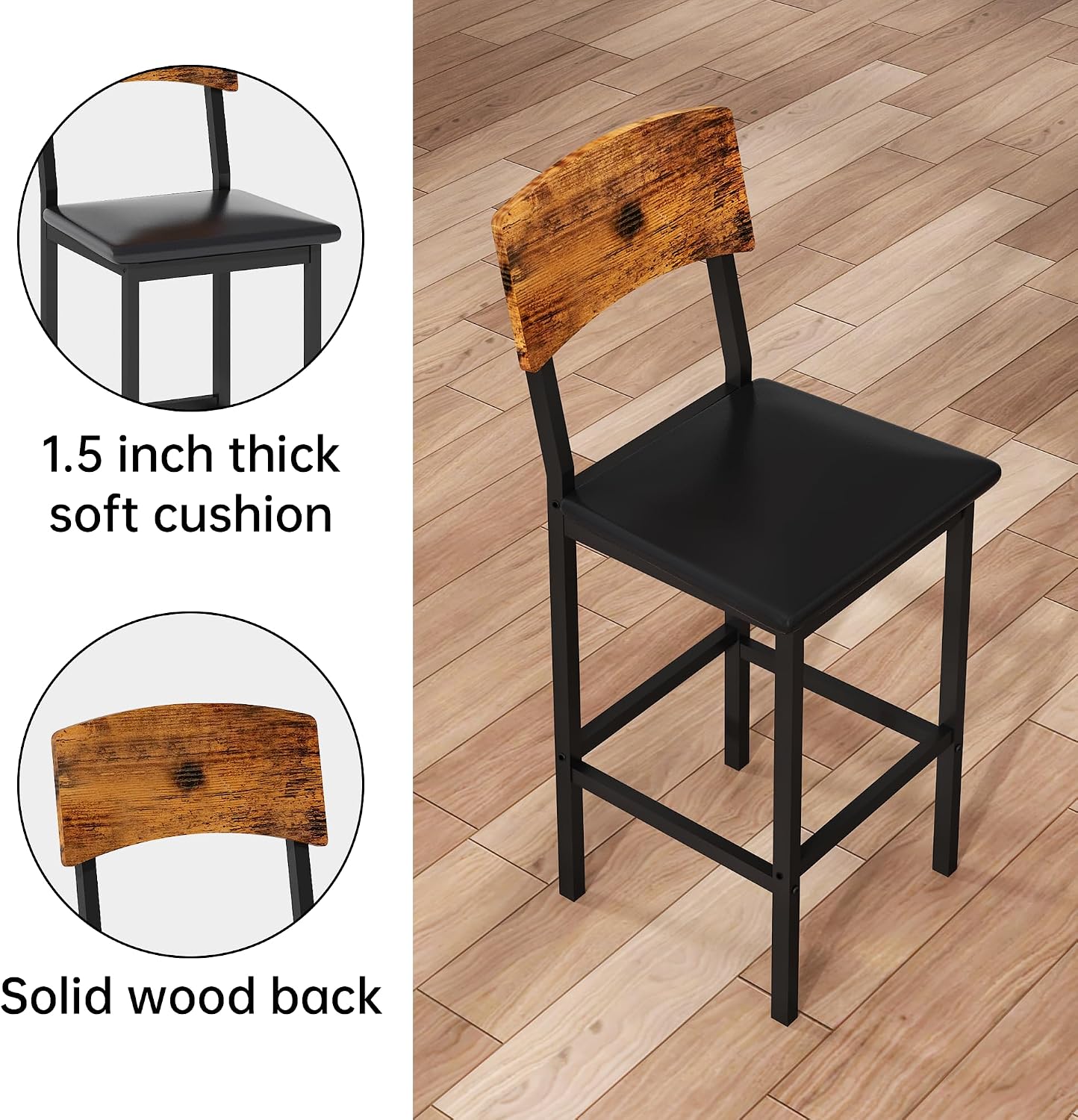 AWQM 5-Piece Dining Table Set, Dining Table Set for 4, Counter Height Table & 4 Bar Stools, Modern Kitchen Dining Set, with Upholstered Chairs, Compact Dining Set for Small Spaces (Walnut Color)